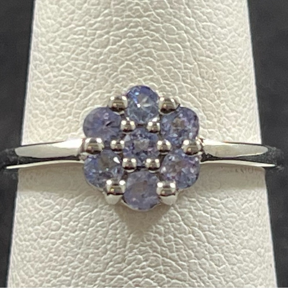 Tanzanite Cluster Sterling Silver Ring